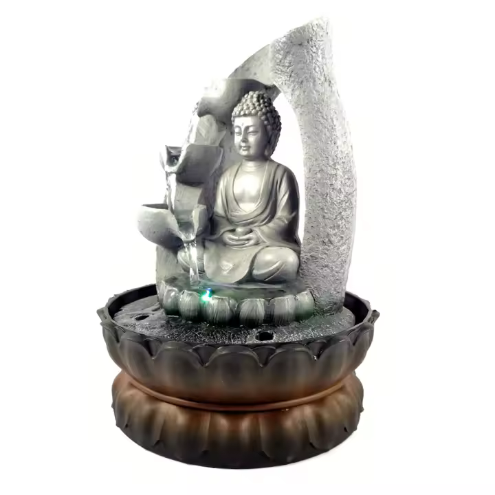 Fuente de agua para interiores, luces LED de mesa, Buda, decoración del hogar, gris - 1
