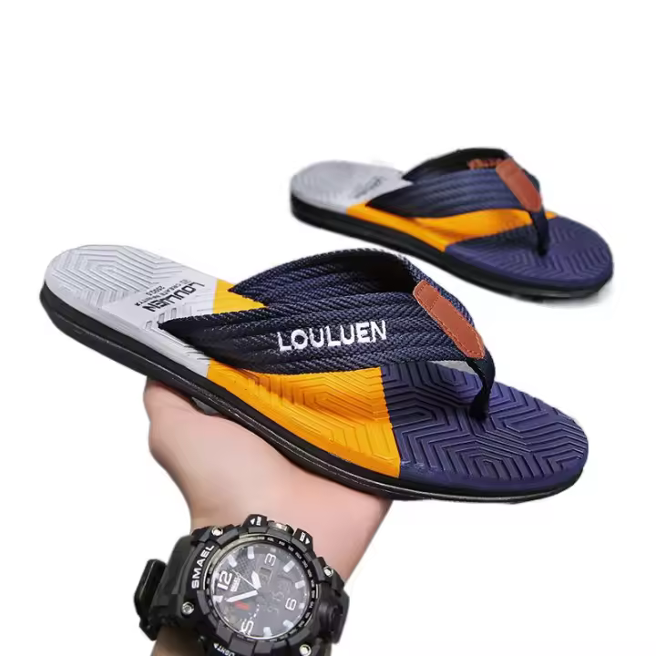 Chanclas de Verano para Hombre, Sandalias Antideslizantes de Bloques de Color para Exteriores, Chanclas de Suela Suave para Hombre, Chanclas de Punta Vietnamita para Conducir - 1