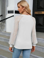 Camiseta holgada de manga larga para mujer, blusa informal de Color liso con costura de encaje y cuello en V, moda de primavera y otoño, 2023 - details 25