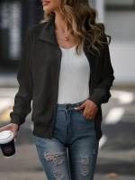 Chaqueta De Cuello Bandeo Para Mujer Con Cierre De Cremallera Y Estilo Deportivo Color Sólido Sudadera Suelta De Invierno - details 10