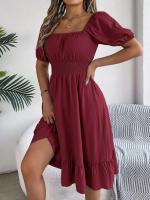 Elegante Vestido de Verano 2024 para Mujeres Cuello Cuadrado Corto Mangas Cortas con Volante - details 29
