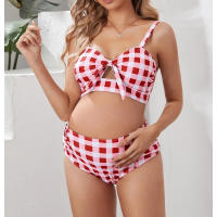 Nuevo traje de baño de dos piezas de maternidad traje de baño Sexy de cintura a cuadros para mujer - details 2