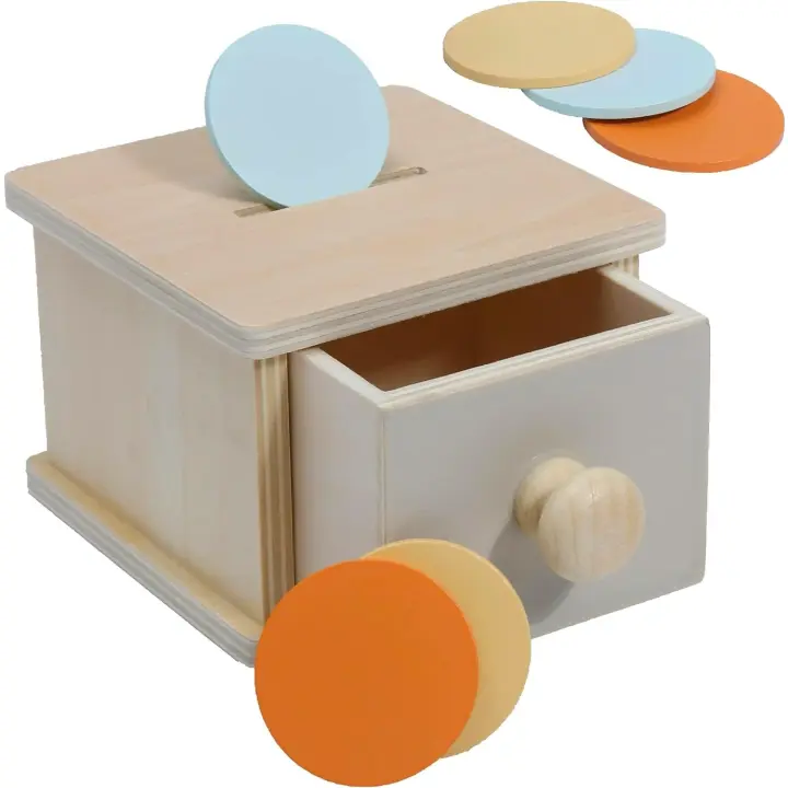 Caja de monedas Montessori, juguetes Montessori para niños pequeños de 1 año, juguete Montessori de madera para bebés - 1