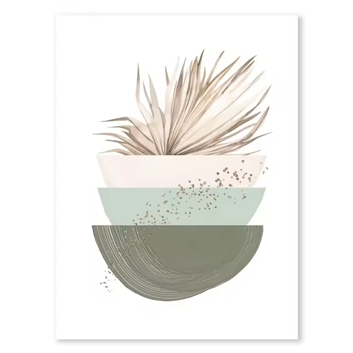Pintura en Lienzo de Plantas Verdes Sage Abstracta Geométrica y Acuarela para Decoración del Hogar y Pared de Sala de Estar Marca DHROOM - 1