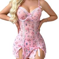 Camisón europeo y americano popular con estampado de malla, pijama con borde de encaje y pequeñas flores, puro y lindo. - details 6
