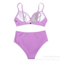 Nuevo Bikini dividido de color sólido con tiras cruzadas, traje de baño de cintura alta, sexy - details 21
