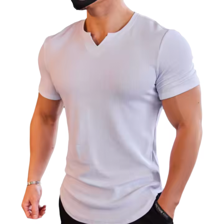Camiseta De Hombre Para Running Y Fitness Con Cuello En V Estilo Slim Fit Moda Casual Tees De Polyester Transpirable Para Verano - 1