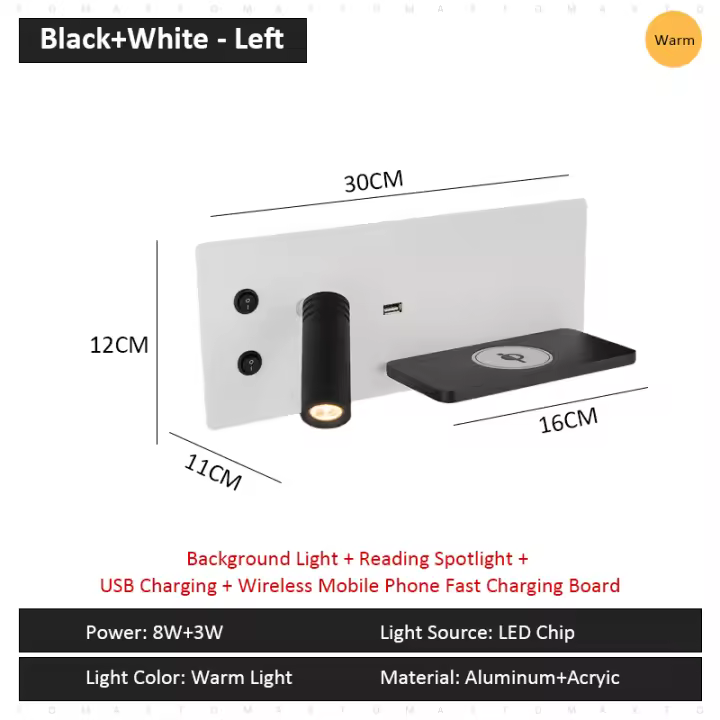 TOMAXIN USB 30CM LED Reading Wall Light With Spotlight Simple Modern Bedroom Bedside Wall Lamp Living Room Study Hotel Wall Lamp - 1