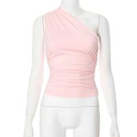 Camiseta sin mangas con espalda descubierta y un solo hombro, color caramelo, Ustada, sexy, sin cuello, casual - details 27
