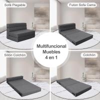 70 x 190 cm Sillón Cama Plegable, Sofá Cama Plegable con Espuma de Memoria y Almohada, Colchón de Suelo para Yoga, Oficina, Salón, Futon Sofá Cama Portada Lavable Unos, Gris Claro - details 25