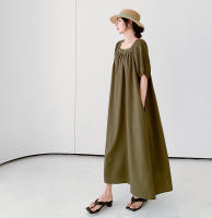Vestido largo informal elegante para verano, novedad de 2024, vestido largo holgado de talla grande, holgado, adelgazante, de manga corta, falda acampanada a la moda - details 1