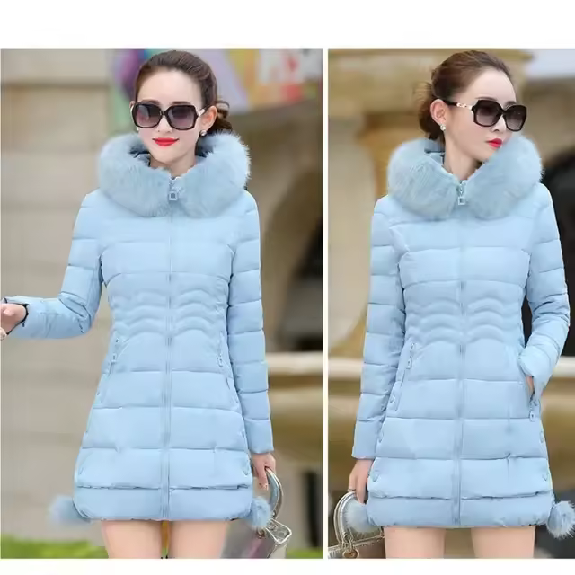 Chaqueta Parka de Invierno para Mujer Cuello Grande de Piel, Abrigo Cálido con Capucha - 1
