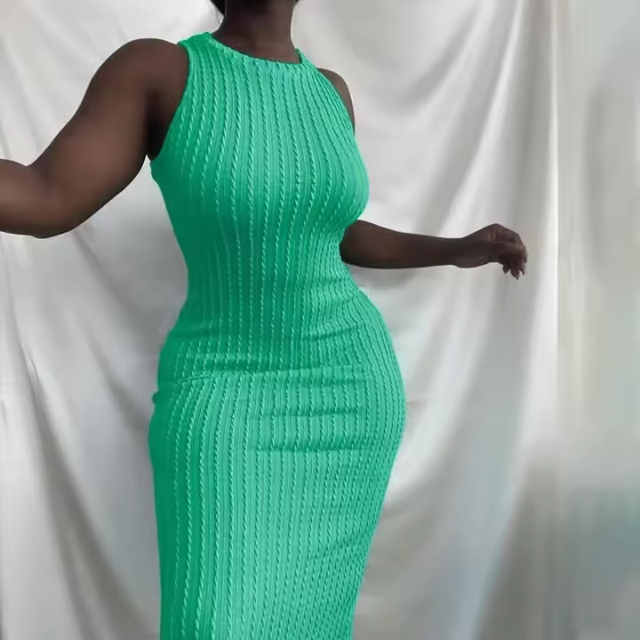 Nueva moda informal de verano para mujer, tela sin mangas, cuello redondo, vestido negro, paquete femenino, caderas, vestidos elegantes para fiesta en la playa - 1