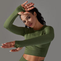 -Top Camisa deportiva de yoga de manga larga a rayas para mujer, sin costuras, que absorbe la humedad - details 29