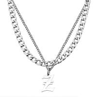 Cadena gruesa de doble capa para suéter, collar de acero de titanio para hombre, cadena de clavícula, collar con letras cubanas - details 4