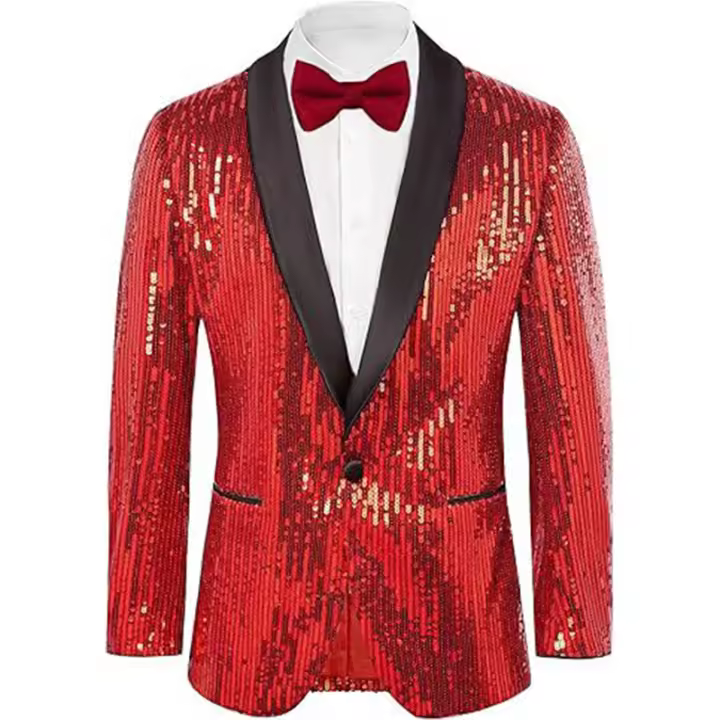 Blazer de lentejuelas brillantes para hombre, Chaqueta de traje de un botón - 1