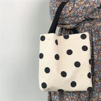 Bolso de compras pequeño de lona de Color sólido a la moda, bolso de mujer, bolso de hombro negro de gran capacidad con puntos - details 2
