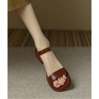 Sandalias de Mujer de Cuero Genuino Básico de Tacón Bajo Moda de Verano 2025 - details 0