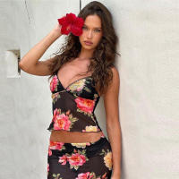 BUNO-Conjunto de dos piezas de retazos para mujer, Top corto sin mangas con cordones y cuello Halter, falda larga ajustada, traje de vacaciones en la playa - details 5