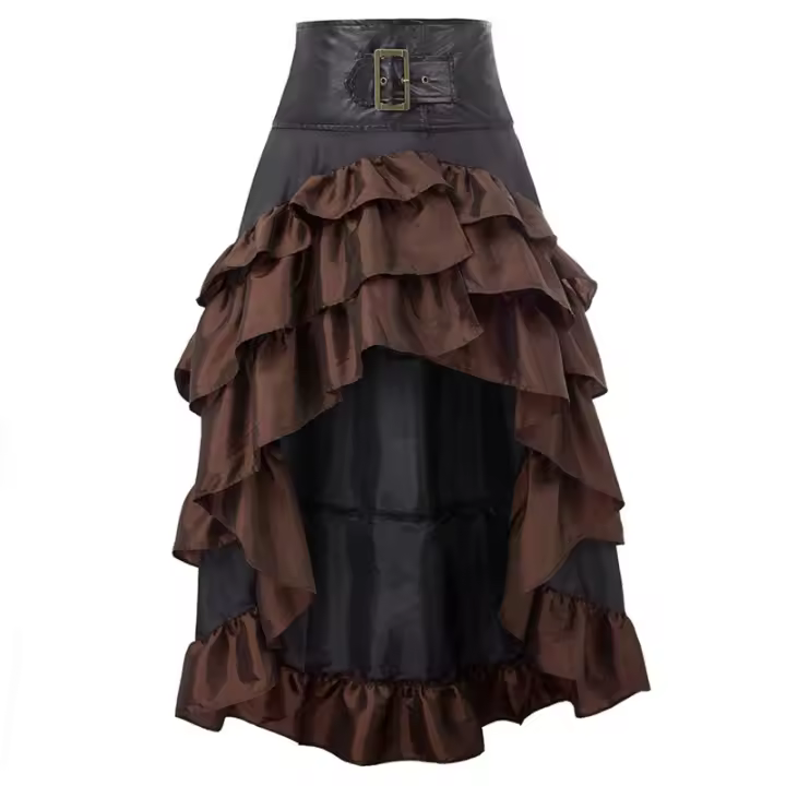 Falda de encaje Retro Steampunk para mujer, vestido Midi asimétrico, largo, Irregular, gótico, Victoriano, ribete con volantes, banquete - 1