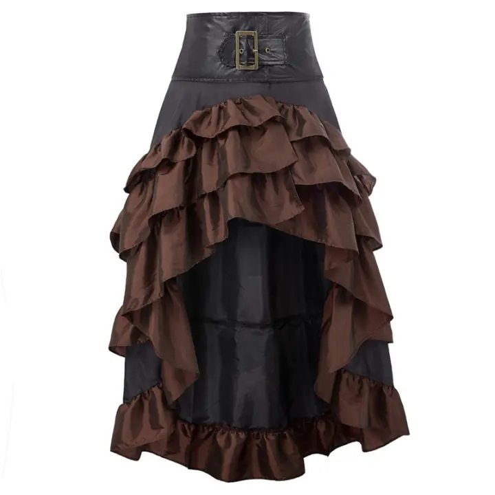 Falda de encaje Retro Steampunk para mujer, vestido Midi asimétrico, largo, Irregular, gótico, Victoriano, ribete con volantes, banquete - 1