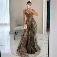 Vestido largo sexi con cuello en V para mujer, ropa de fiesta calada, ropa de verano con estampado a la moda, sin mangas - details 0