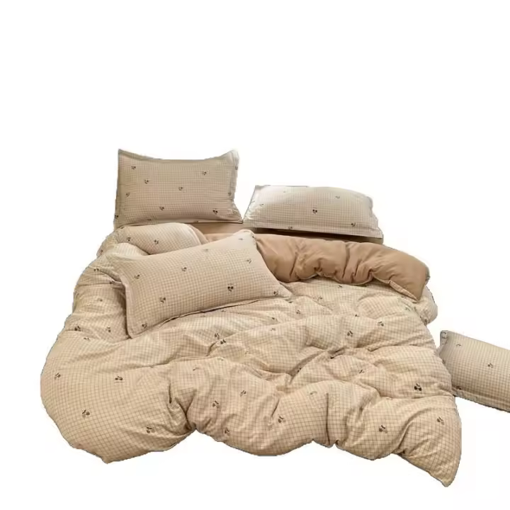 Kit de frescura con estampado de cuatro piezas de algodón lavado, opción multi-especificación, funda de edredón, sábanas, funda de almohada, dormitorio, textil para el hogar - 1