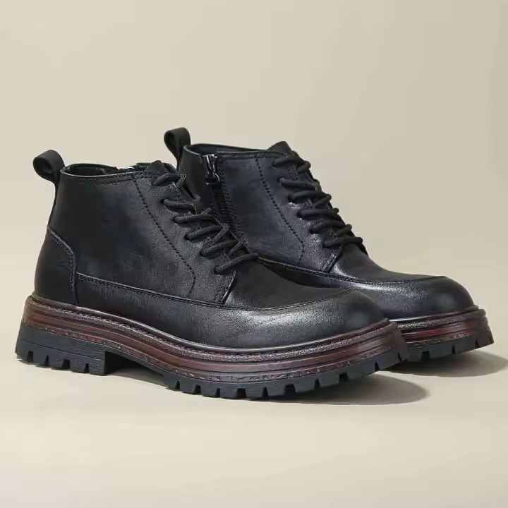 Zapatos de cuero genuino estilo británico, botines de media caña, botas de herramientas retro de moda. - 1