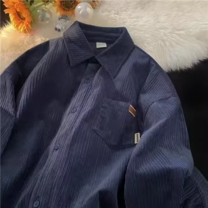 Camisa de Manga Larga de Pana con Estilo Retro Americano para Hombres Ropa Interior Suelta de Primavera y Otoño Moda de Polo - 1