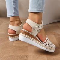 Sandalias de Mujer Talla Grande Nuevo Estilo Exterior Yute Encaje Casual Una Tira Punta Cerrada Suela Gruesa Plataforma - details 11