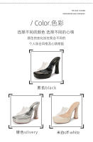 Transparente tacones altos impermeable mesa de una palabra cristal zapatillas frescas tacón grueso hermoso desgaste exterior verano super tacón alto - details 7