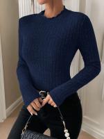 Top de punto de manga larga con cuello con volantes, camiseta interior a rayas con cuello medio para mujer, suéter informal de otoño-invierno - details 16
