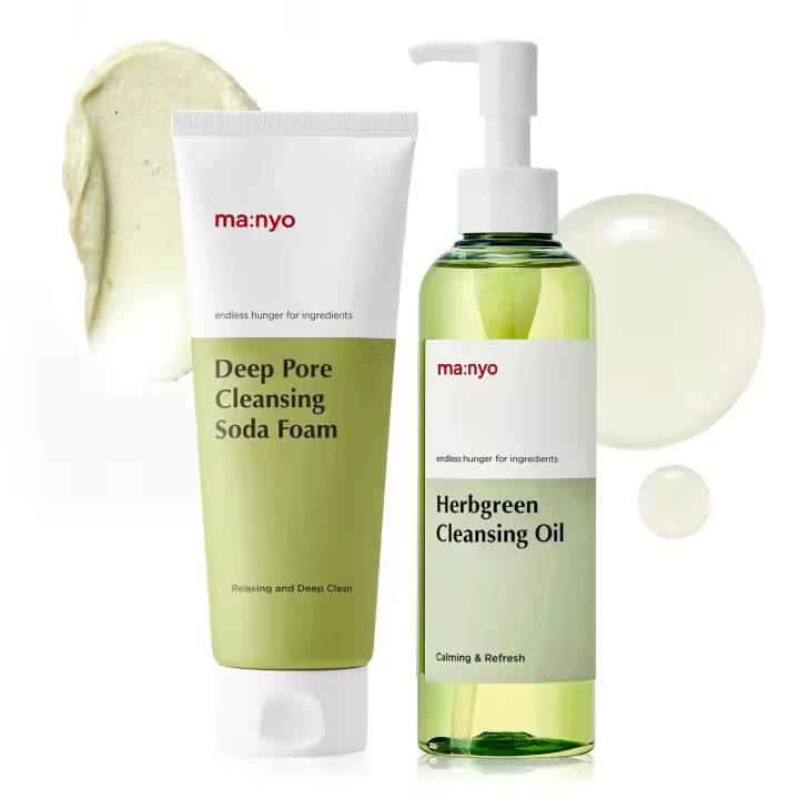 ma:nyo Herbgreen Aceite limpiador 6.7fl y Espuma de soda de poros profundos 5.0fl oz - 1