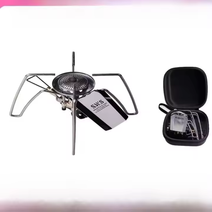Estufa portátil plegable de acero inoxidable con tarjeta de araña negra ligera para exteriores, estufa de barbacoa para acampar - 1