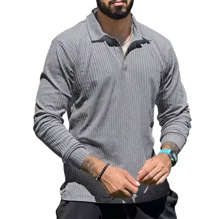 Camisa de manga larga elástica de algodón flameado para hombre, camiseta de calidad de marca con cuello vuelto, camisetas de otoño e invierno para hombre - 1