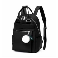 Mochila ligera e impermeable para mujer, bolso de viaje informal, Bola de felpa bonita, color rojo, azul y negro - details 17