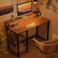 Escritorio de Ordenador con Soporte de Monitor Escritorio de Oficina con Estantes de Almacenamiento Ajustables Pequeño Escritorio Reversible para el Estudio Beige - details 27