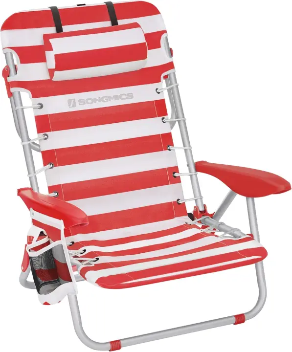 Silla de Playa Plegable Almohadilla Ajustable, Respaldar, Reposacabezas, Apoyabrazos - 1