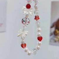 Cadena de teléfono con lazo de cereza roja coreana, cordón con perlas, correa para muñeca, pulsera colgante con cuentas, llavero para iPhone, cuerda para chica - details 3