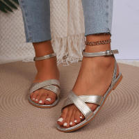 Sandalias planas para mujer Verano Punta abierta redonda Zapatos de mujer de gran tamaño de moda con una sola correa - details 15