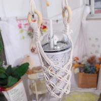 Bolsa de red para botella colgante bohemia, soporte para botella de agua tejido a mano, cuerda de algodón, soporte decorativo para taza de café - details 8