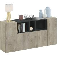 Aparador de 3 Puertas Buffet para Sala Diseño Blanco y Gris Cemento Medidas 150 cm x 76 cm x 41 cm - details 11
