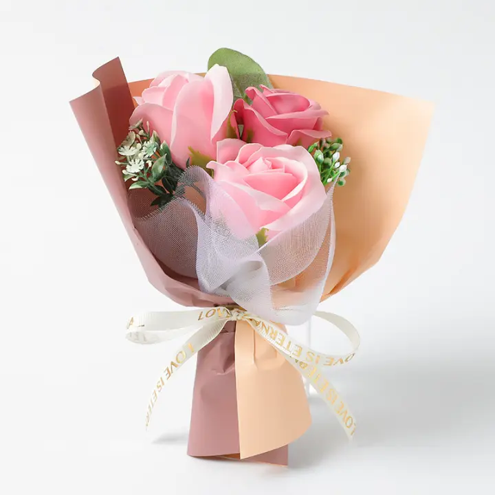 Embalaje de regalo, ramo de rosas artificiales de 3 cabezas, decoraciones artificiales, decoración de flores artificiales, decoración de flores falsas para boda - 1
