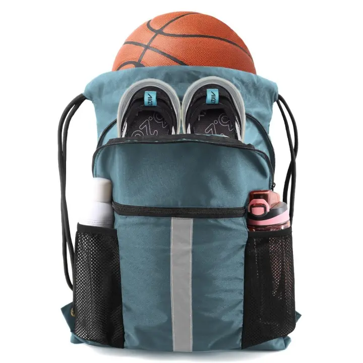 Bolsa de gimnasio deportiva de nailon, mochila ultraligera con cordón de gran capacidad, correas ajustables, mochila portátil multifuncional para senderismo - 1
