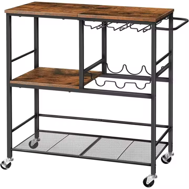 Carrito de Bar de 3 Pisos Rodillas Giratorias, Bloqueable, Adecuado para Comedor, Salón, Fiesta, Bar, Vintage y Negro - 1