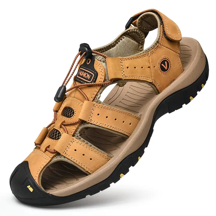 Sandalias deportivas de verano para hombre, sandalias para senderismo al aire libre, punta cerrada, cuero genuino, sandalias informales para caminar, zapatos de agua - 1