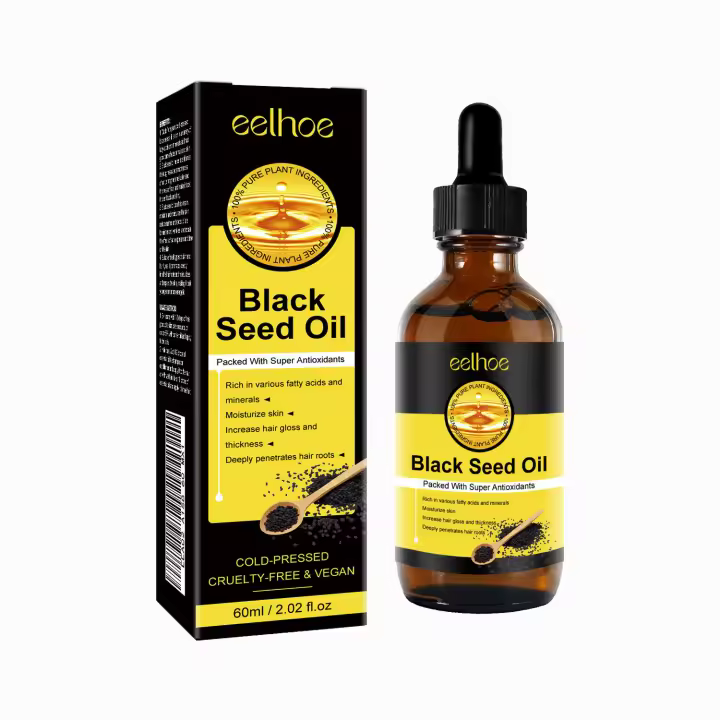 El aceite de semilla negra puede mejorar la irritación seca, nutrir, reparar, dañar, prevenir la pérdida, el cabello denso y la esencia. - 1