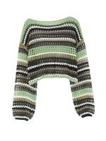 Suéter mujer una palabra cuello cabeza manga larga grano horizontal grano vacío playa bata suéter primavera y verano - details 3