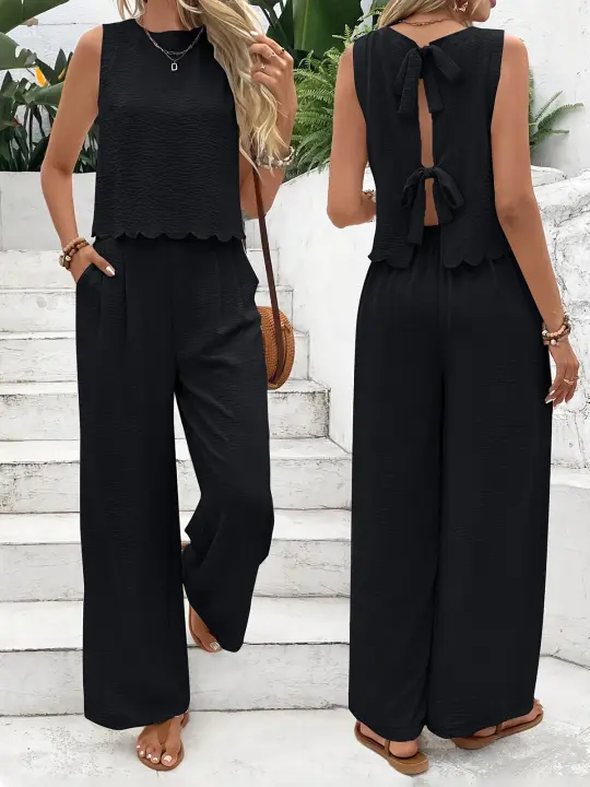 Conjunto de pantalones informales sin mangas para mujer, camiseta sin mangas, moda de verano 2025, nuevo estilo - 1