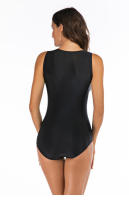 Traje de baño de una pieza con cremallera frontal sin mangas, traje de buceo de surf, cuello redondo de color sólido de corte - details 6